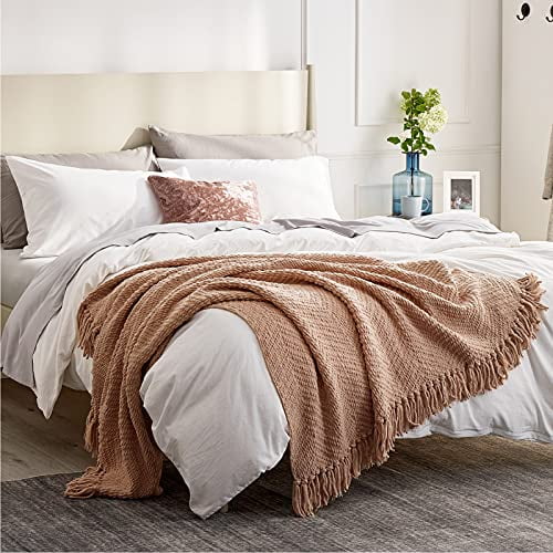 60 x 80 Inch- Super Soft Warm Decorative Blanket with Tassels for Chair Beige Knit Woven Chenille Blanket Versatile for Twin Bed Sofa and Living Room Bedsure Throw Blanket for Couch 